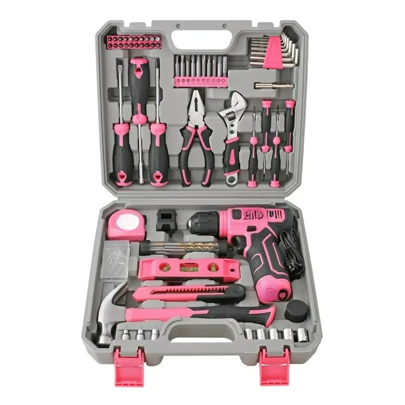 Conjunto de ferramentas elétricas personalizáveis, kit de combinação, máquina de perfuração elétrica sem fio, chave manual, caixa de ferramentas