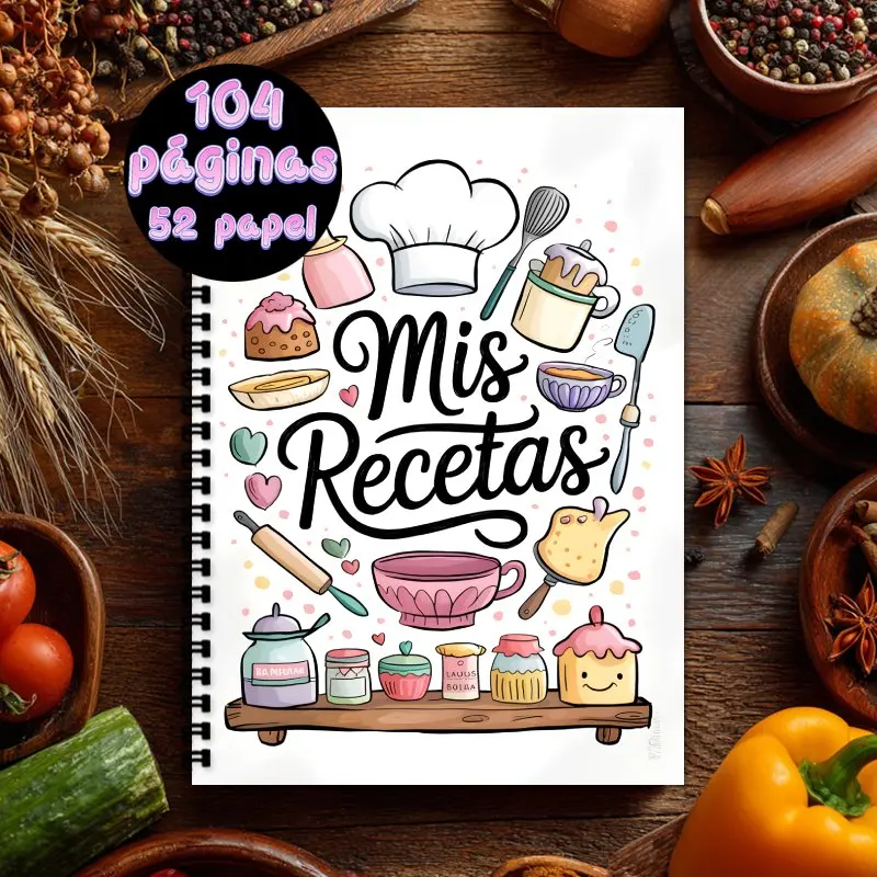 Cuaderno Espiral de Recetas en Español A5, Ideal para Cocina Casera, Repostería y Chefs Caseros, Libro de Recetas Moderno, Regalo para Amantes de la Cocina