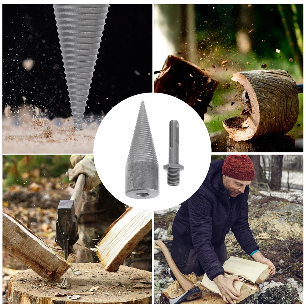 

2Pcs Firewood Drill Bit Wood Splitter Cones High-Speed Steel Drill Bit Tool for Home Outdoor Wood Splitting Woodworking Tool