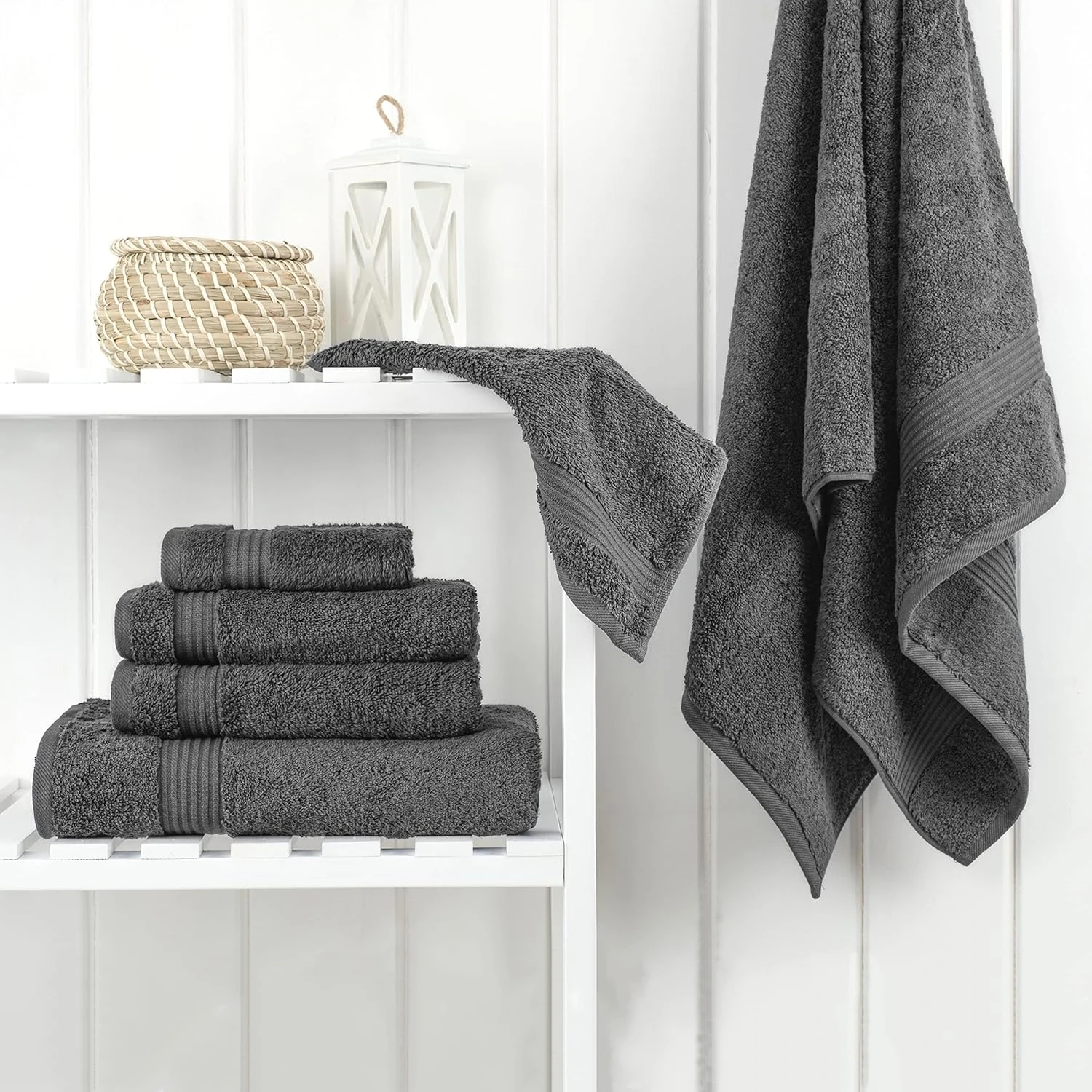 CLEOPATRA 6 Piece Towel Set 100% Cotton Turkish Towels for Bathroom 2 Bath Towels 2 Hand Towels 2 Washcloths Dark Gray Towel Set