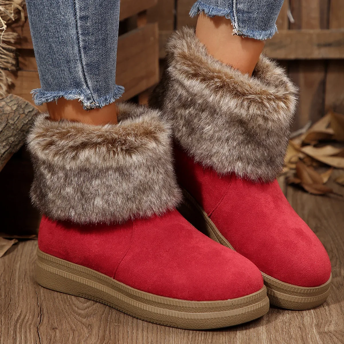 

2024 Winter Snow Boots Women's Cotton Boots Warm Casual Simple Medium and Low Cotton Shoes Large Size 36-43