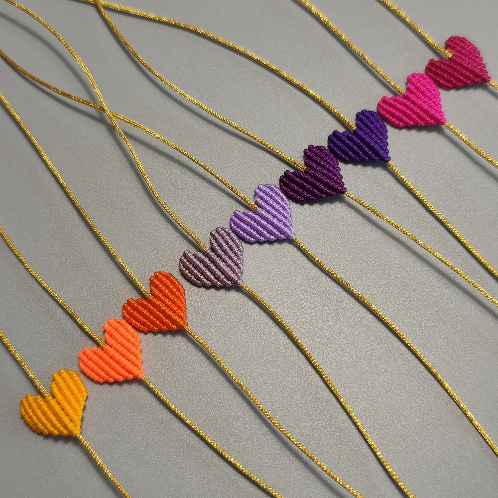 Bohemia Heart Shaped Love Lucky Rainbow Braided Bracelet Simple Trendy Ladies Thread Handmade Jewelry Best Gift