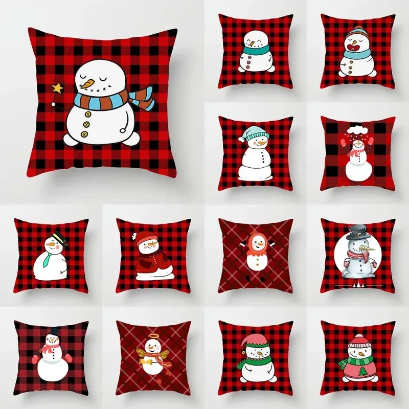

Рождественское украшение, черно-красная клетчатая наволочка с принтом для дома, гостиной, дивана, наволочка 45*45 см