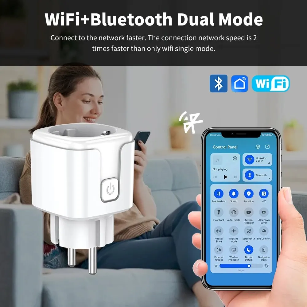 Smart WiFi EU Plug Socket Power Monitoring Timing Function 16/20A Outlet Works with Tuya Alexa Google Home Alice Smart Life Home
