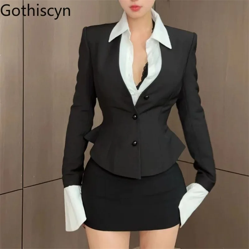 

Gothiscyn Office Siren Sexy Set Women's Spring Long-sleeved Coat Shirt High Waist Skirt Three-Piece Set Fashion Female Clothes