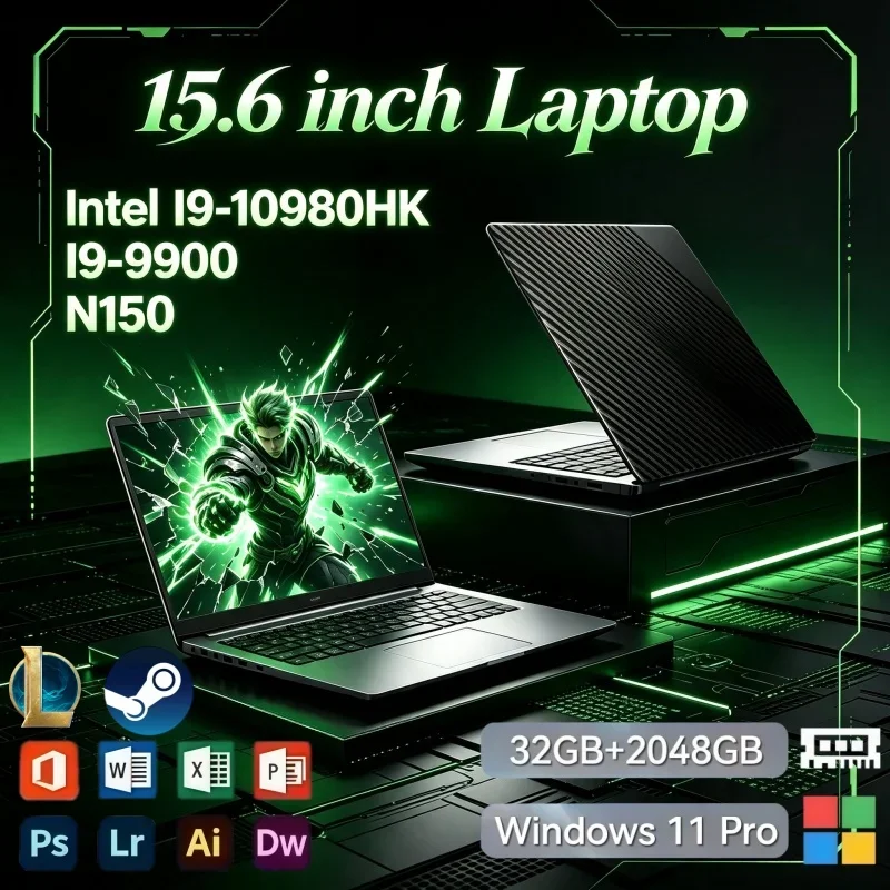 15.6 Inch Windows 11 Laptop Intel Core I9‑9900 I9‑10980HK N150 32GB RAM 2TB SSD WiFi 6 Gaming Notebook For Home Office Study