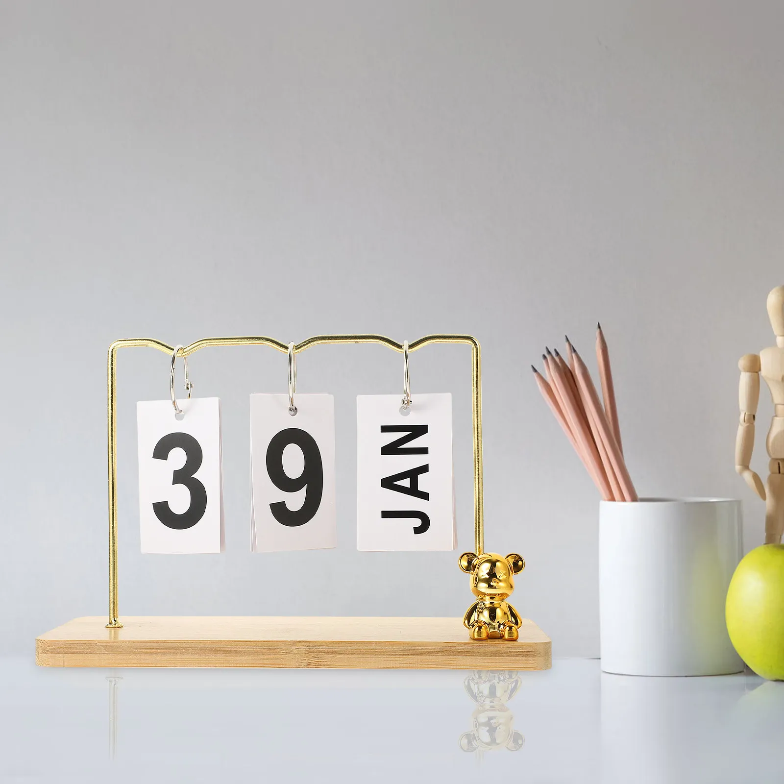 

Wooden Rustic Desk Calendar Perpetual Flip Manual Table Calendar Desktop Decoration Office Home Desktop Decoration