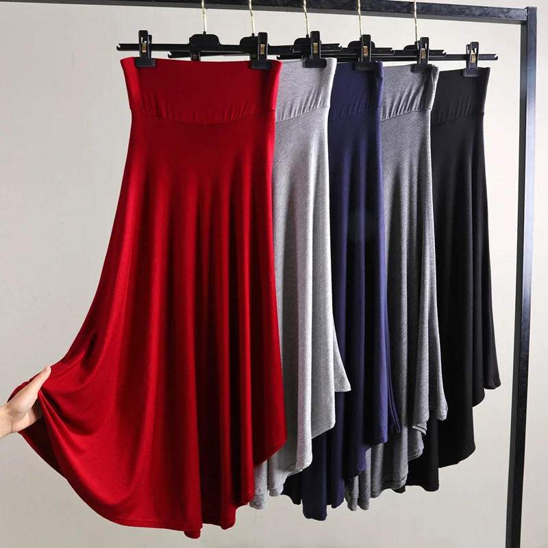 Gonna modale asimmetrica a vita alta Gonna longuette snellente con gonna lunga drappeggiata ampia primavera estate da donna