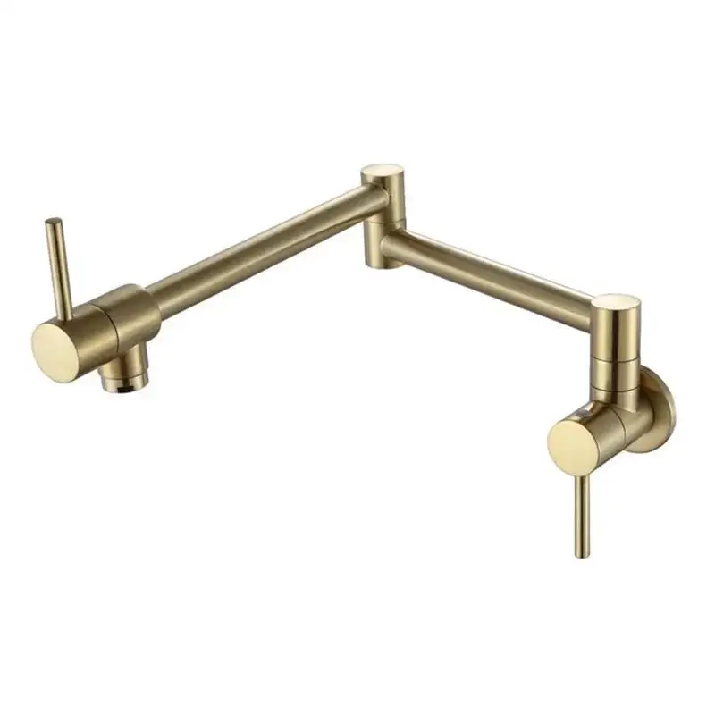 Pot Filler Tap Wall Mounted Foldable Kitchen Faucet Single Cold Spout Single Brass Folding Sink Rose Tap Gold Rotate Hole