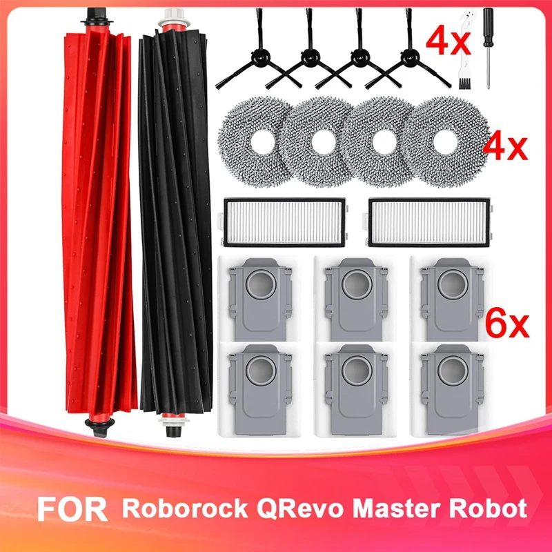 A86I-อุปกรณ์เสริมสําหรับ Roborock Qrevo Master เครื่องดูดฝุ่นหุ่นยนต์พร้อมแปรงหลัก,ผ้าเช็ดทําความสะอาด,ตัวกรอง HEPA,ถุงเก็บฝุ่น,แปรงด้านข้าง