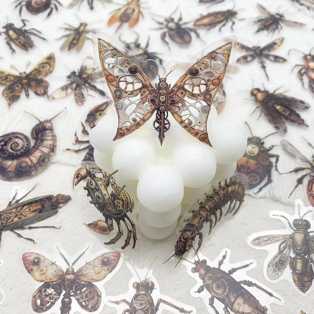 50 pezzi Steam Punk insetti ragno farfalla adesivi PET decalcomanie per laptop valigia da parete skateboard adesivi impermeabili retrò fai da te