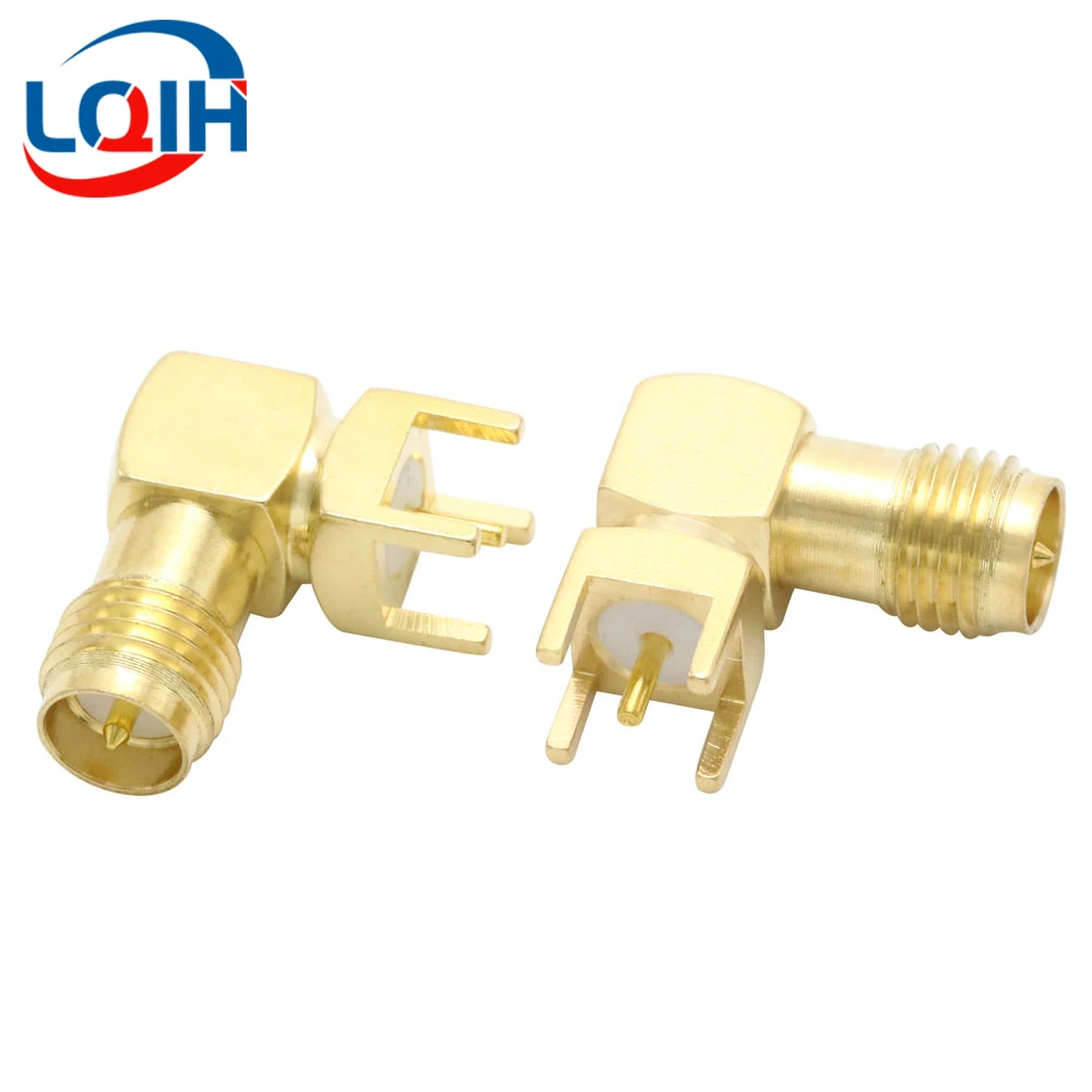 2PCS SMA-KWE RF Connector Elbow Horizontal Antenna Base PCB 5-pin Plug-in Board Connector Female Base Outer Screw Inner Pin