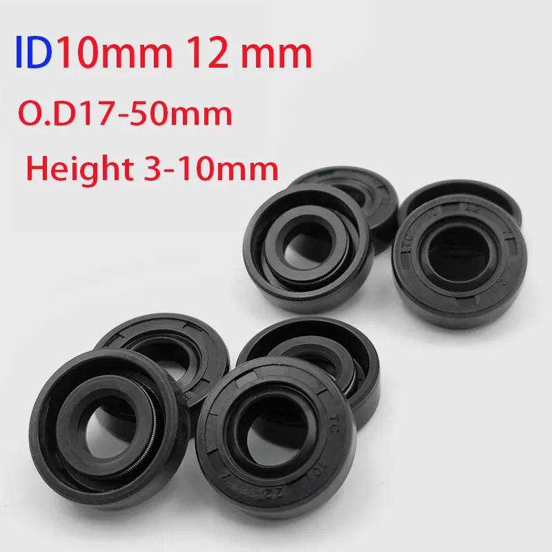 10 Pcs ID10-12 mm TC/FB/TG4 Skeleton Oil Seal Rings NBR Double Lip Seal For Rotation Shaft OD: 15-50mm Height: 3-10mm