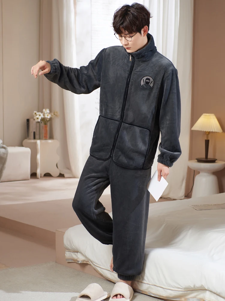 men's-coral-fce-spwear-autumn-winter-zipper-collar-home-clothes-set-youth-and-middle-aged-suitable-for-outdoor-wear