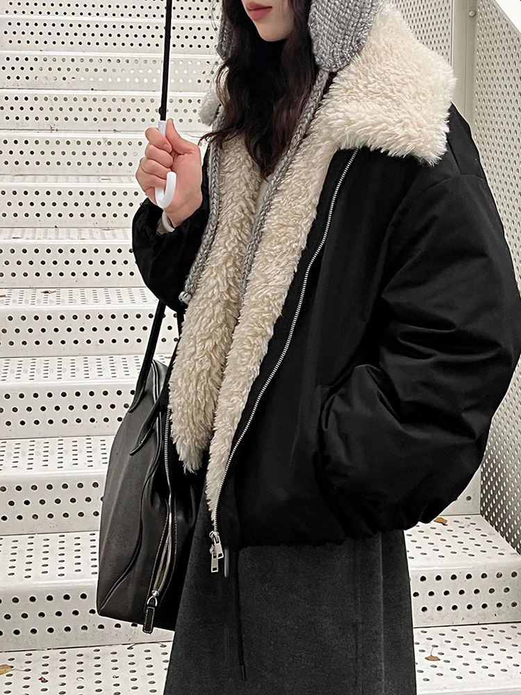 معاطف أنيقة من صوف الضأن والقطن للنساء مع طية صدر السترة وسحاب سترة سميكة ودافئة ملابس خارجية سترة عصرية للسيدات لشتاء 2025 جديد #3