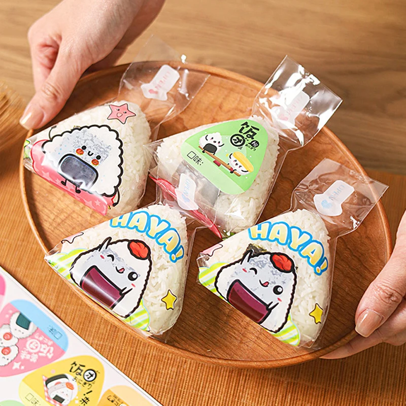 50Pcs Cartoon Portable Triangle Rice Ball Packaging Bag Seaweed Sushi Bag Japanese Cuisine Making Bento Accessories Stickers