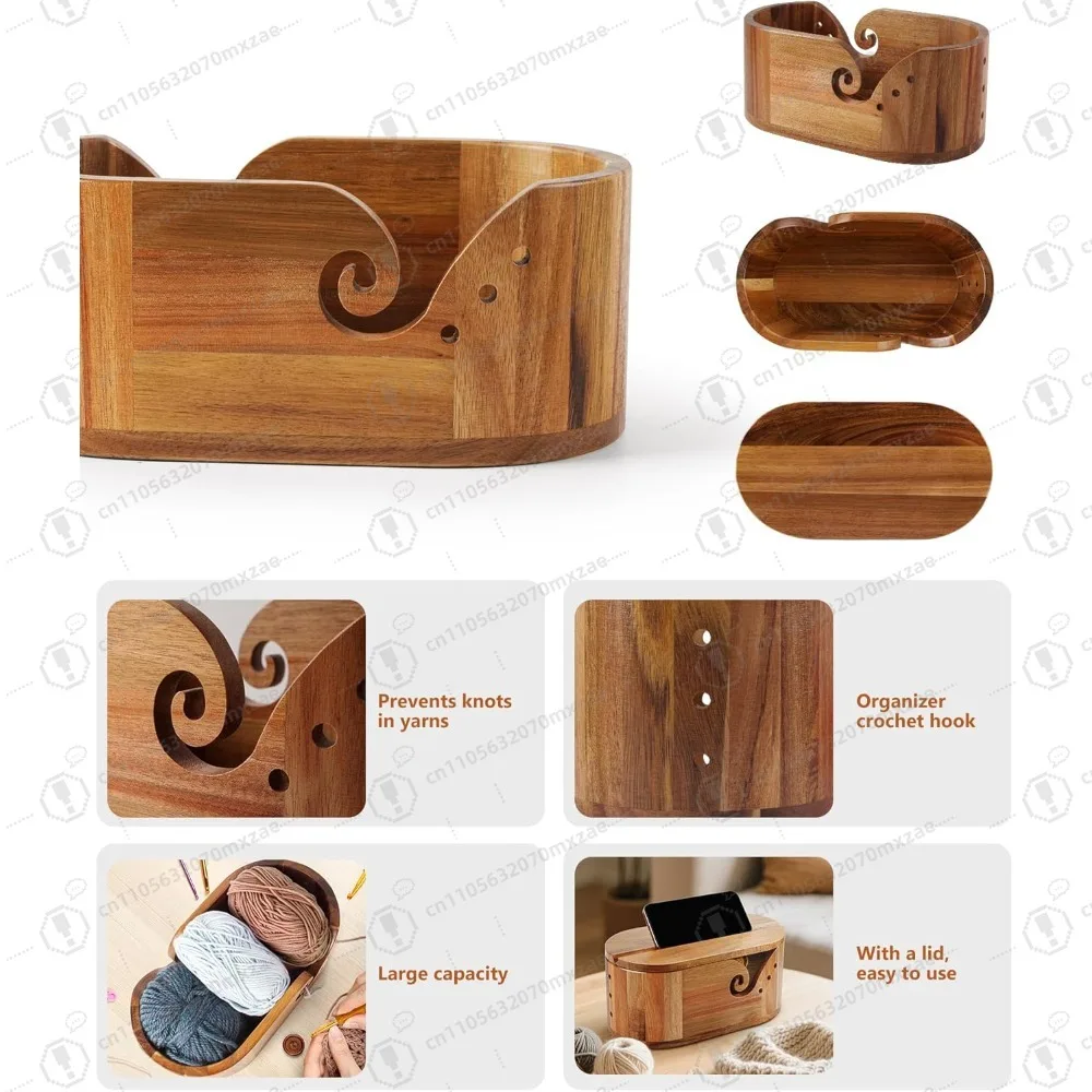 Ciotola ovale per filato di legno con 9 ganci per maglieria, guida per filato liscio antirollio dal design unico, regalo perfetto per maglieria all'uncinetto