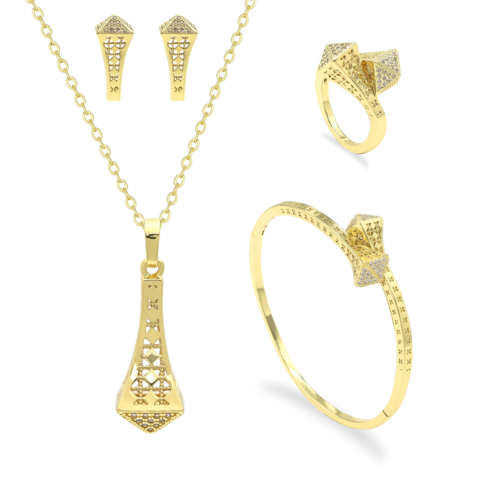 

Fashionable Geometric Square Zircon Jewelry Set for Women Popular Wedding Gift Brass Jewelry Love Square Zirconia Collection