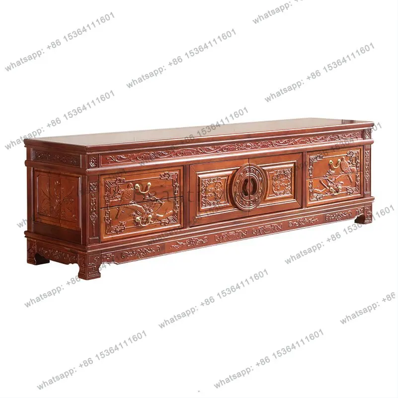 Chinese antique carved camphor log solid wood simple TV cabinet high-end floor cabinet
