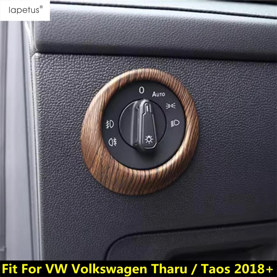 

Car Head Light Lamp Control Ring Circle Panel Cover Trims For VW Volkswagen Tharu / Taos 2018 - 2023 ABS Wood Grain Accessories