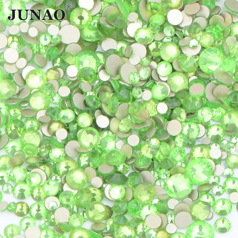 JUNAO 1400 قطعة SS6 8 10 12 16 20 مزيج عشوائي AB مزيج حجم الزجاج الراين حجر كريستال مستدير غير الإصلاح ستراس لمسمار الفن