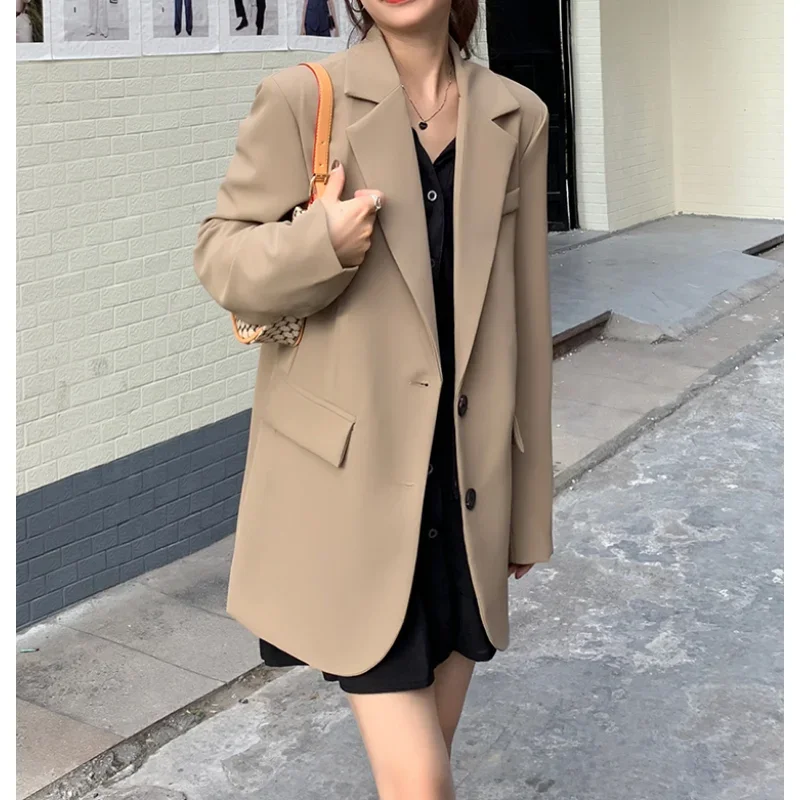 Insozkdg 黒のスーツジャケット女性 2024 新韓国語バージョンルーズカジュアルプロフェッショナルファッションスーツジャケットハイストリートブレザー女性