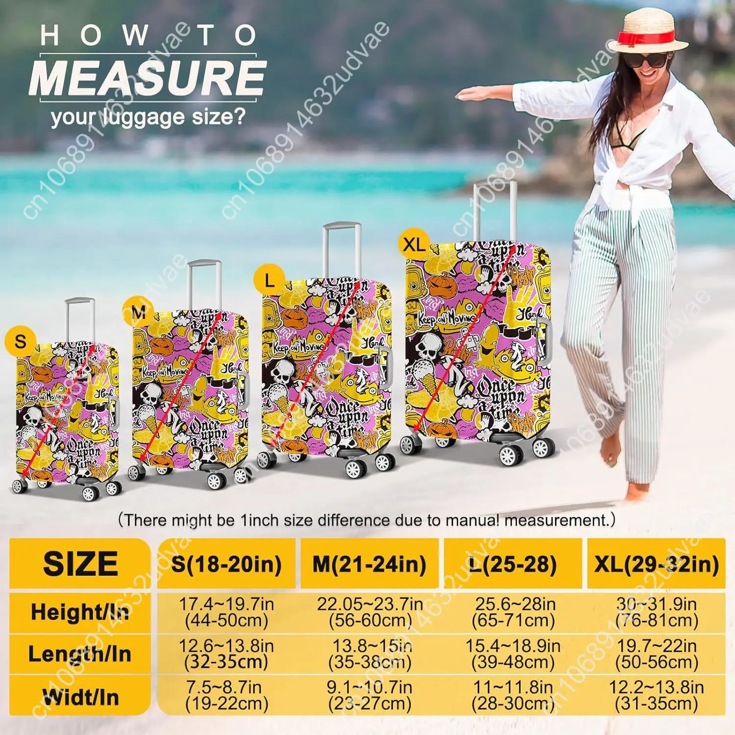 Graffiti Skull Ice Cream Suitcase Protective Cover Customized Luggage Cover Suitable for Travel Anti-scratch and Dust