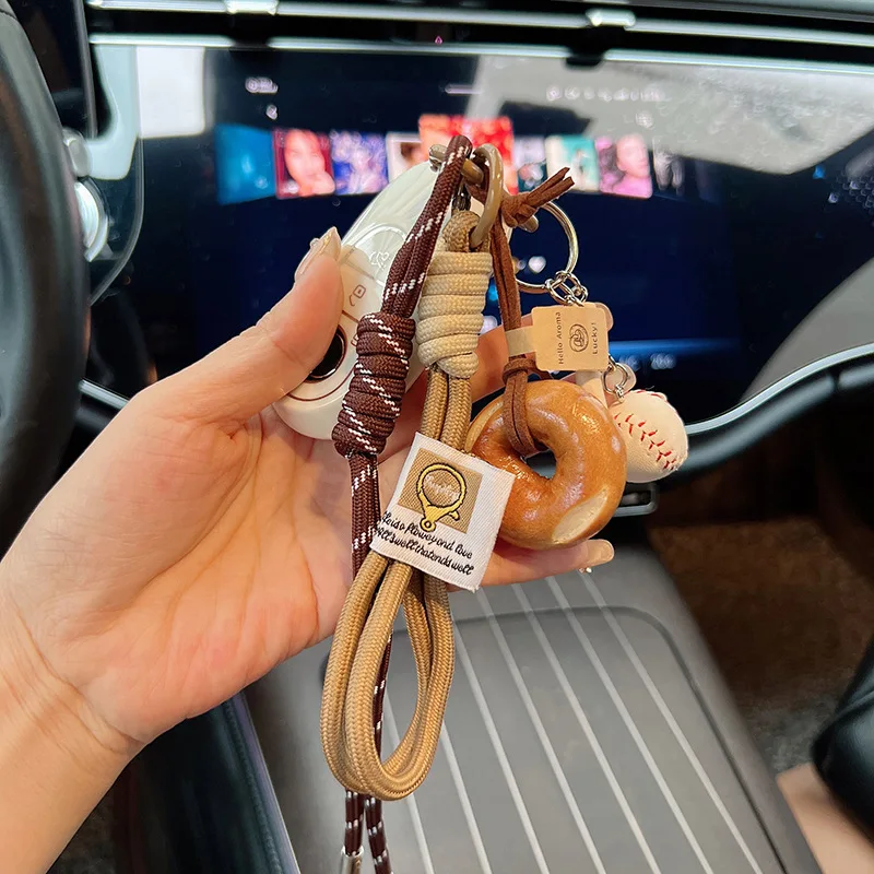 Simulation Bread Keychain Handmade Rope Bag Charm Pretzel Baguette Croissant Pendant Baseball Accessory Cute Gift for Women