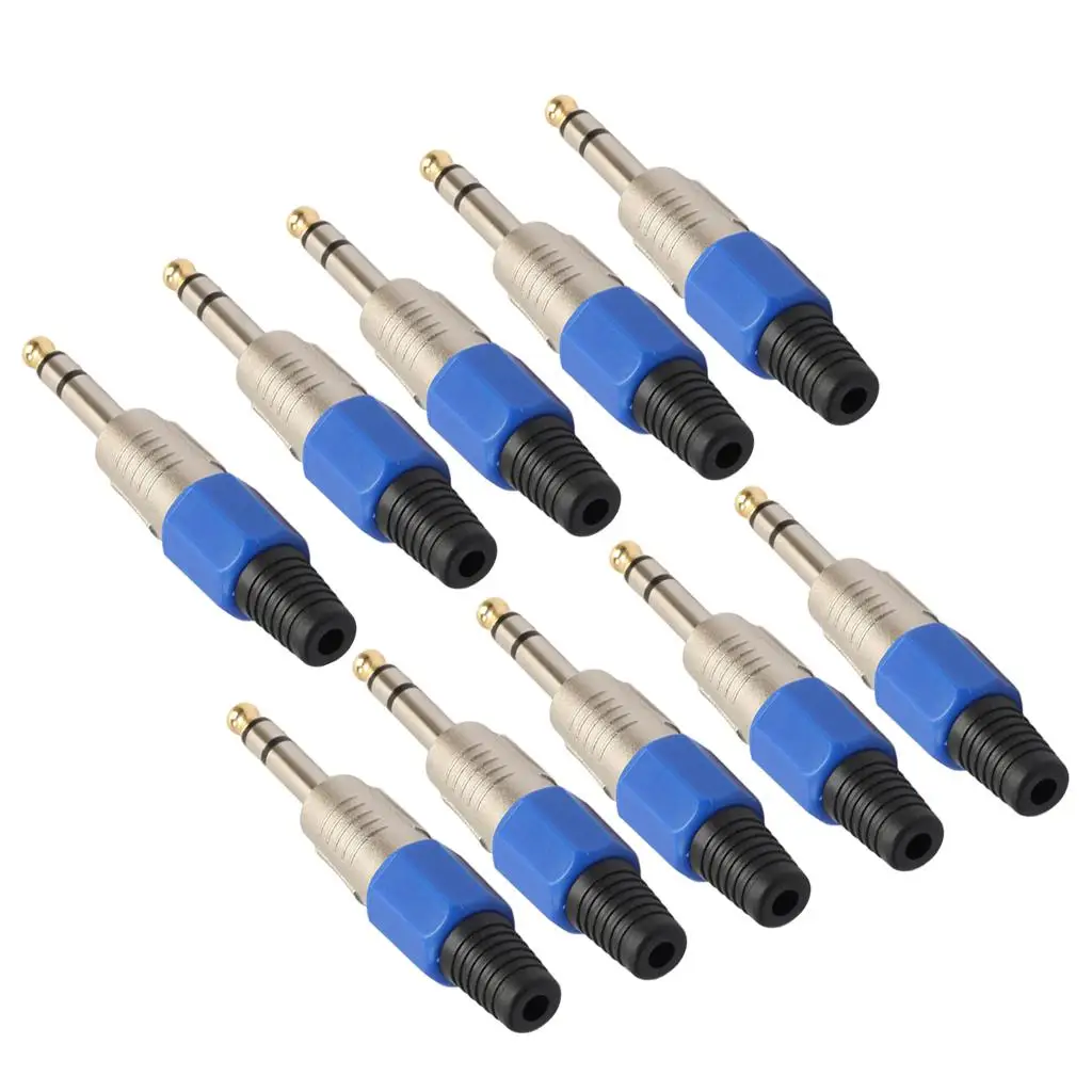 10pcs Alloy 6.35mm Plug Stereo Adapters for Microphone/Electric Guitar Parts