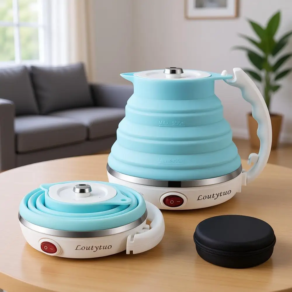 

Ультратонкий усовершенствованный силиконовый портативный электрический чайник для путешествий с защитой от выкипания, 555 мл, 110-220 В, вилка стандарта США