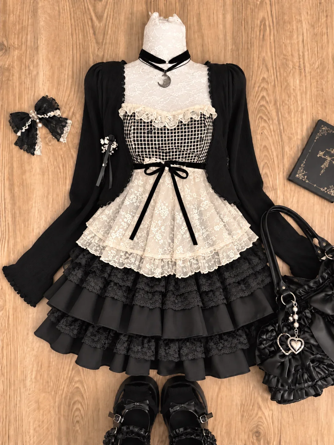 Preppy Sweet Japanese 2 Piece Outfit Lace Bow Tops Mini Skirt Korean American Retro Kawaii Subculture Cute Fashion Matching Set