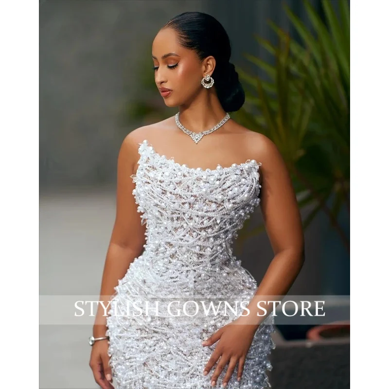 White Beaded Tassel Midi Homecoming Gown Sexy Strapless Sweetheart Neckline Prom Dress Elegant Party Dress Customized