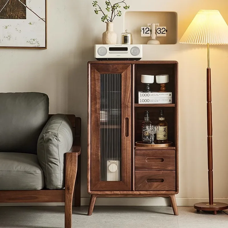 

Домашний винный шкаф в стиле ретро, простой скандинавский шкафчик из цельного дерева для гостиной, чайный боковой шкаф