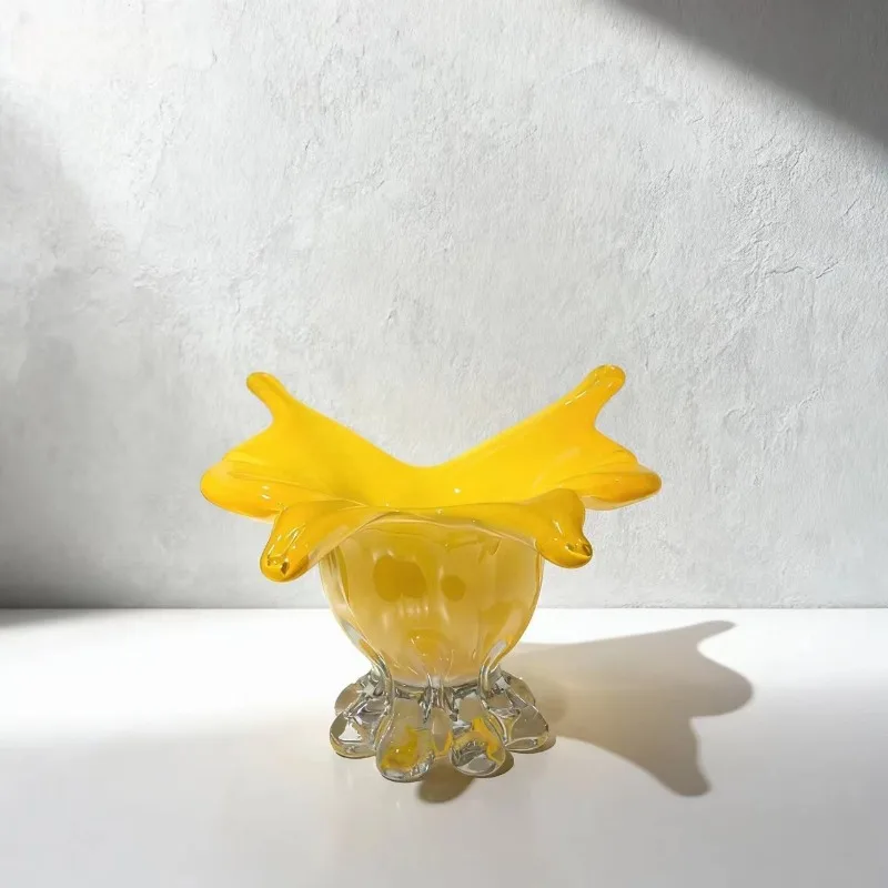 Modern light luxury yellow glazed vase fruit plate home model room living room decorative ornament art flower arrangement