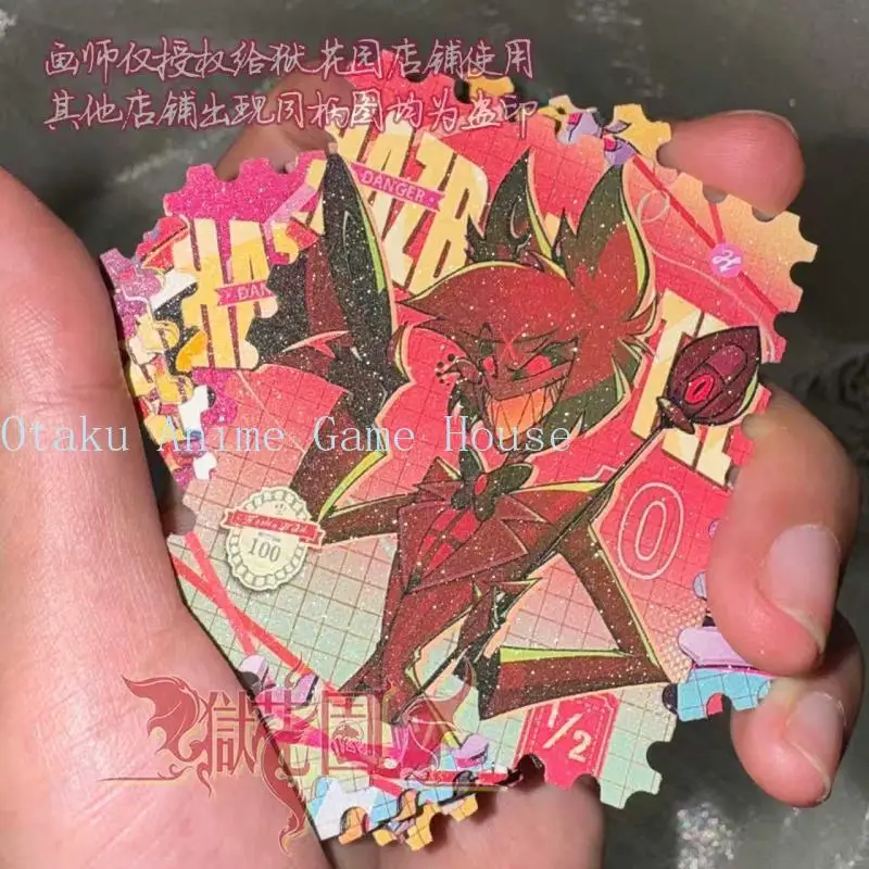 9cm Hazbin Hotel Alastor Adam Lucifer Vox Angel Dust Lute Anime Square Card Stamp Design Paper Card Fan Collection Gift Cosplay view 2