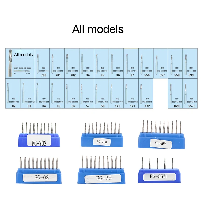 50pieces Dental Implant Needle Dentist Tungsten Steel Lathe Needle High-speed Burs Tooth Crown-breaking Drill FG558 FG169L FG701