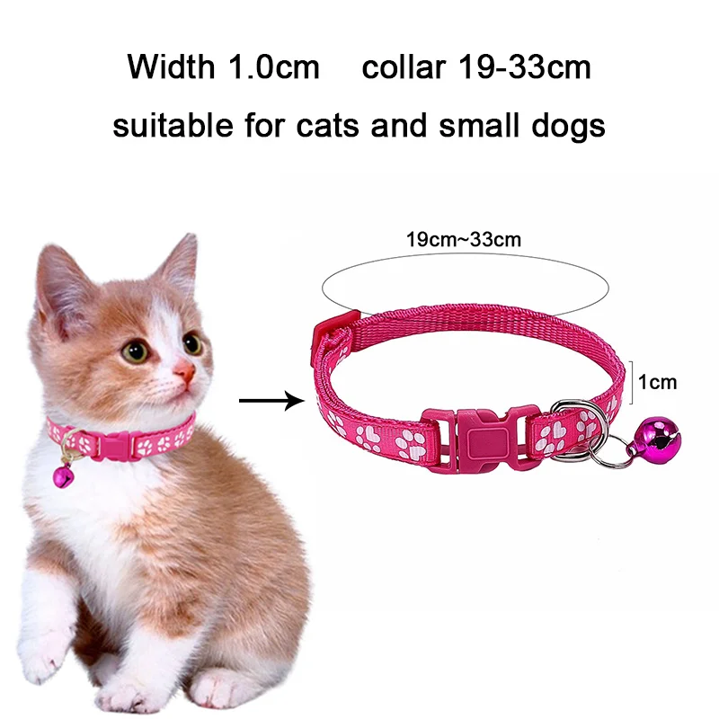 Pet Collar With Bell Cartoon Footprint Colorful Dog Puppy Cat Accessories Kitten Collar Adjustable Safety Bell Ring Necklace Pet