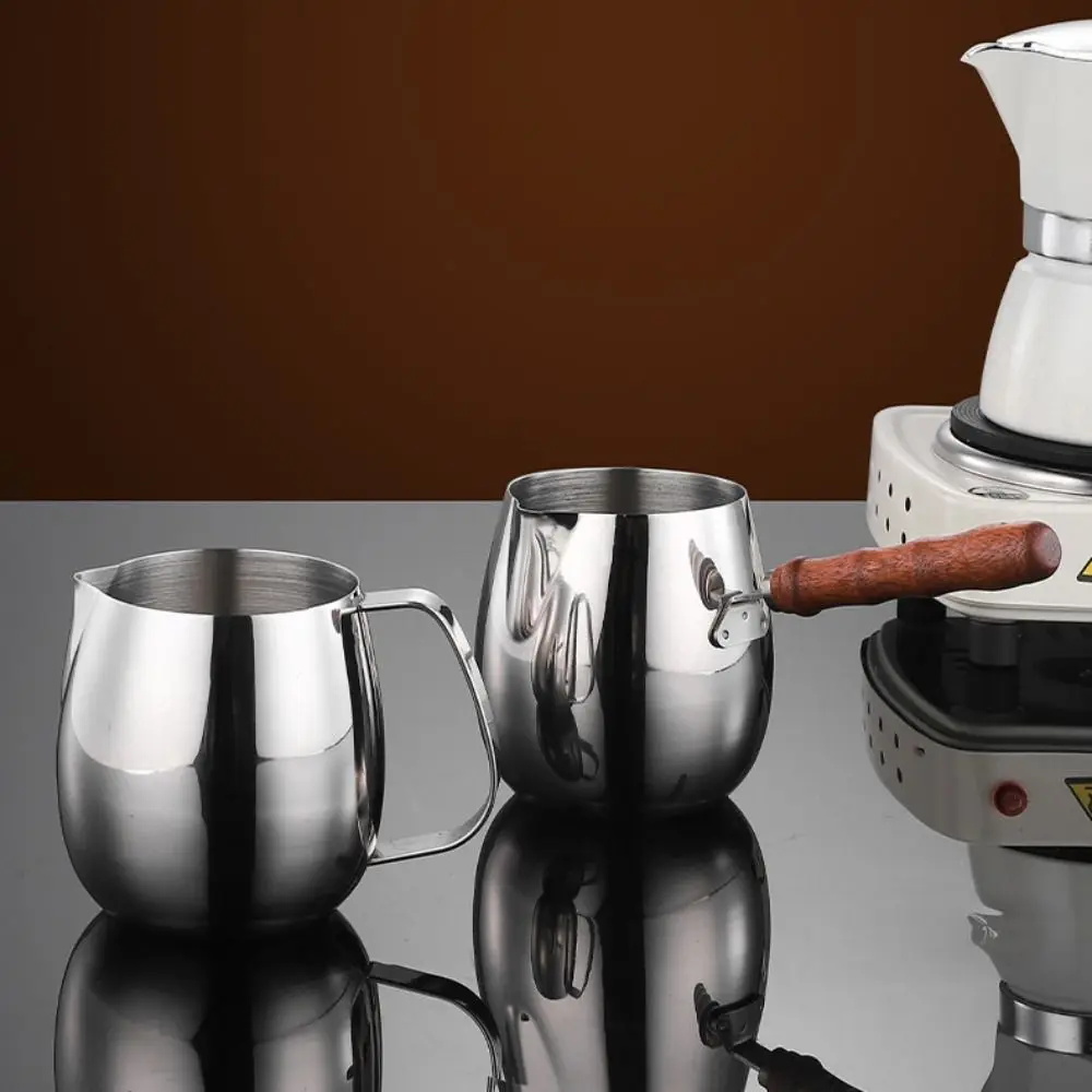 

Stainless Steel Turkish Coffee Pot 300ml/420ml/600ml Wood/ Stainless Steel Handle Latte Art Cup with Spout Coffee Maker