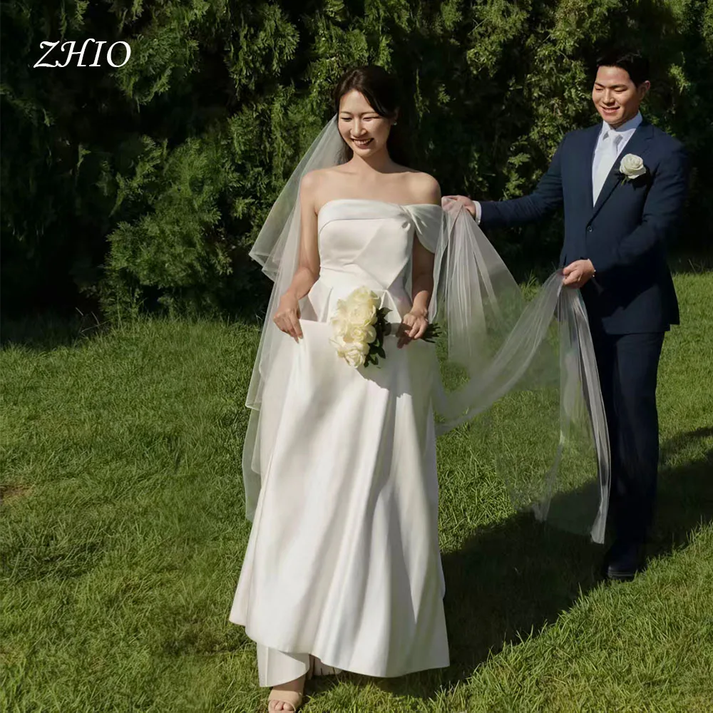 ZHIO Elegantes One-Shoulder-Hochzeitsfestkleid, A-Linie, weißer Satin, Korea-Fotoshooting, Brautkleid, Abendkleider, individuell,  soi