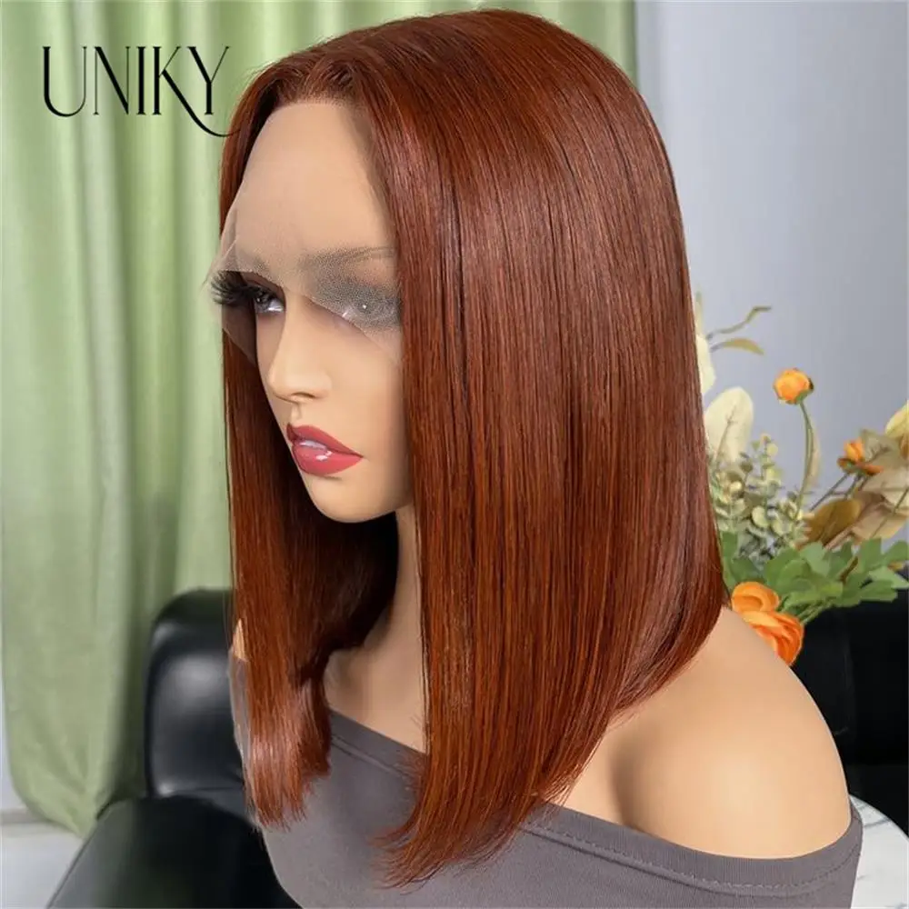 

Reddish Brown Bob Wig Human Hair 13x4 Lace Front Wigs Human Hair Pre Plucked Short Bob Wig 180 Density Color #33 Glueless Wig