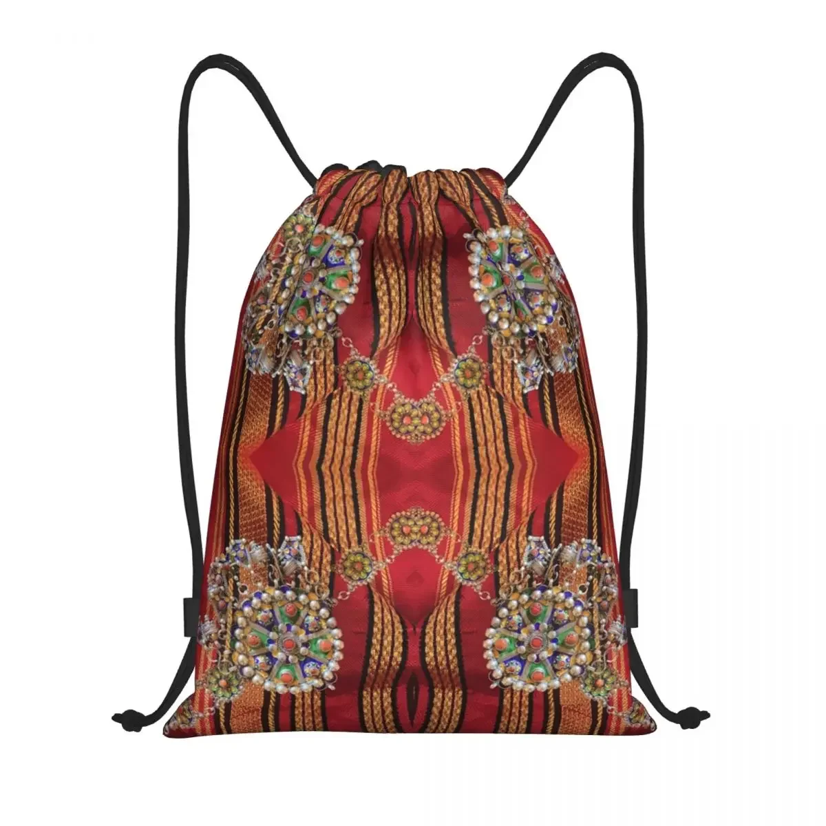 Kabyle Jewelry Drawstring Backpack Women Men Gym Sport Sackpack Portable Amazigh Geometric Shopping Bag Sack