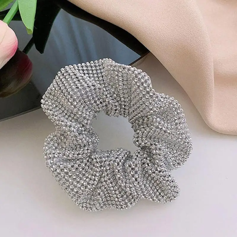 

652F Glitter Hair Scrunchies Thick Bun Oversized Hair Scrunchy Elegant Hair Rope Scrunchy Women Ponytail Holder
