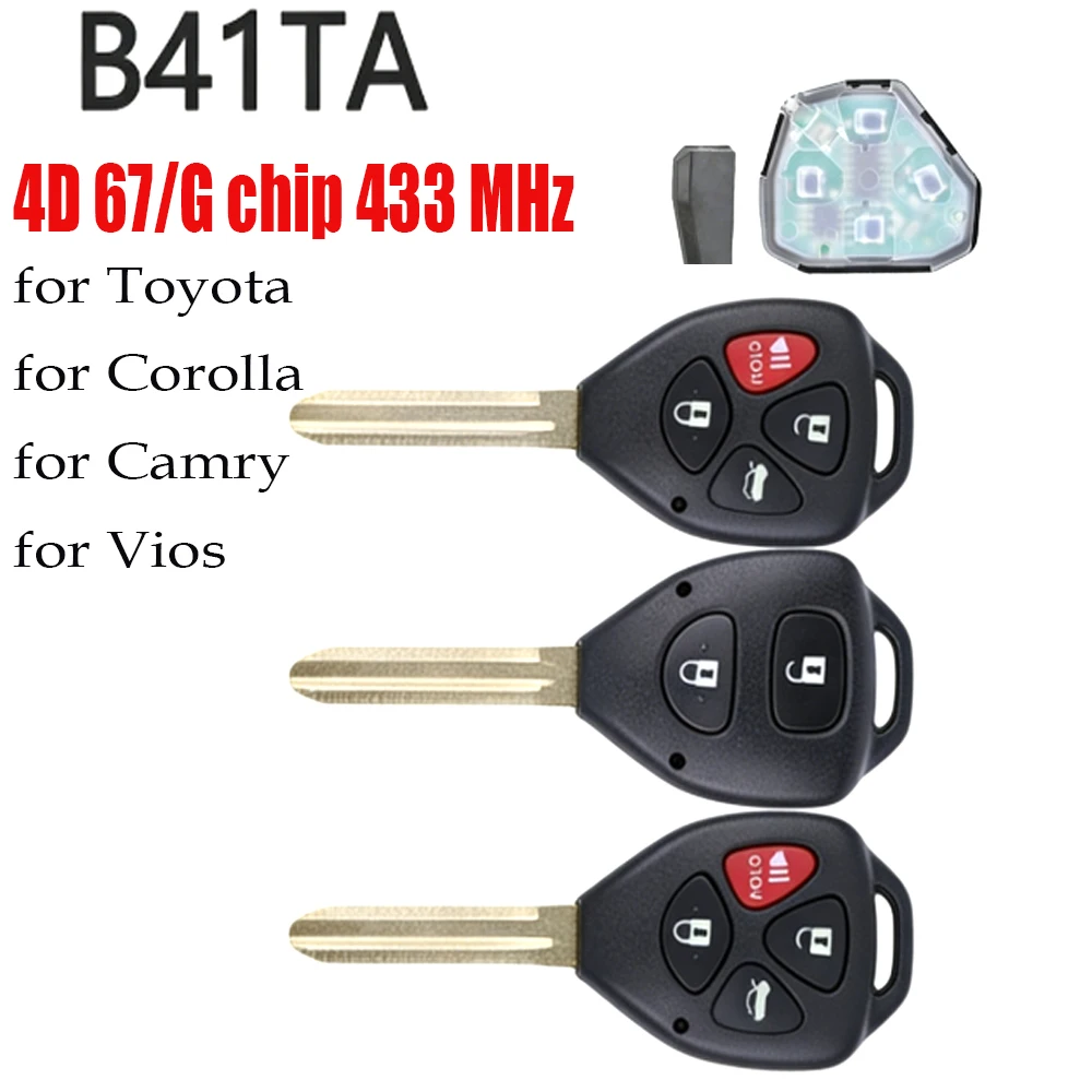 for Toyota B41TA Compatible with for Toyota for Corolla for Camry for Vios Car Keys 434 MHz Remote Control with 4D67/G Chip