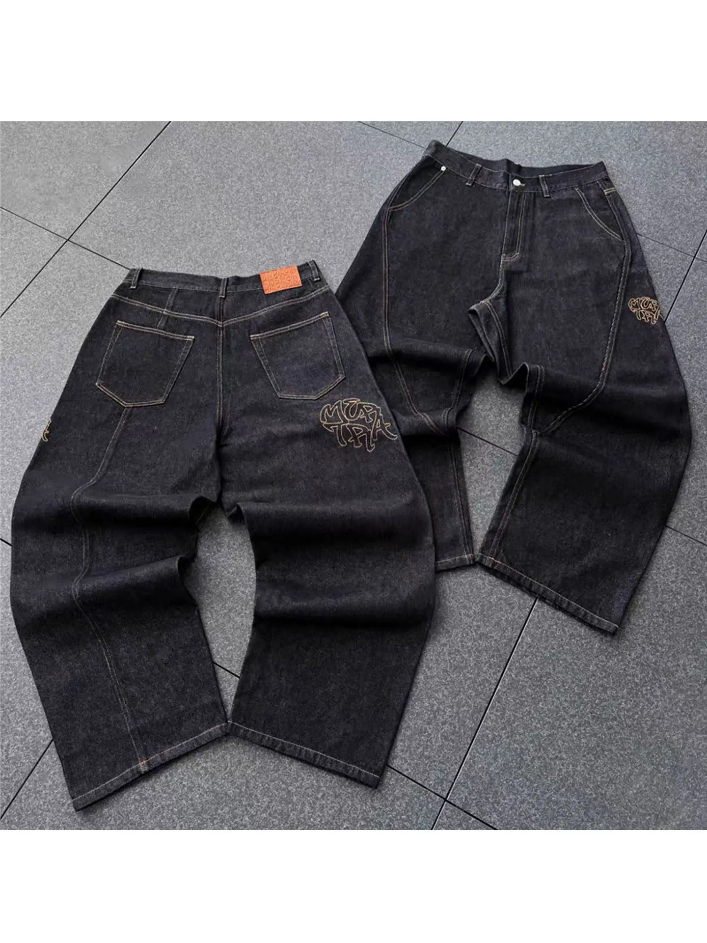 

Mertra Embroidered American Style Skateboard Straight Leg Loose Fit Hip Hop Jeans mid Waist Cotton Youth Casual Loose Jeans