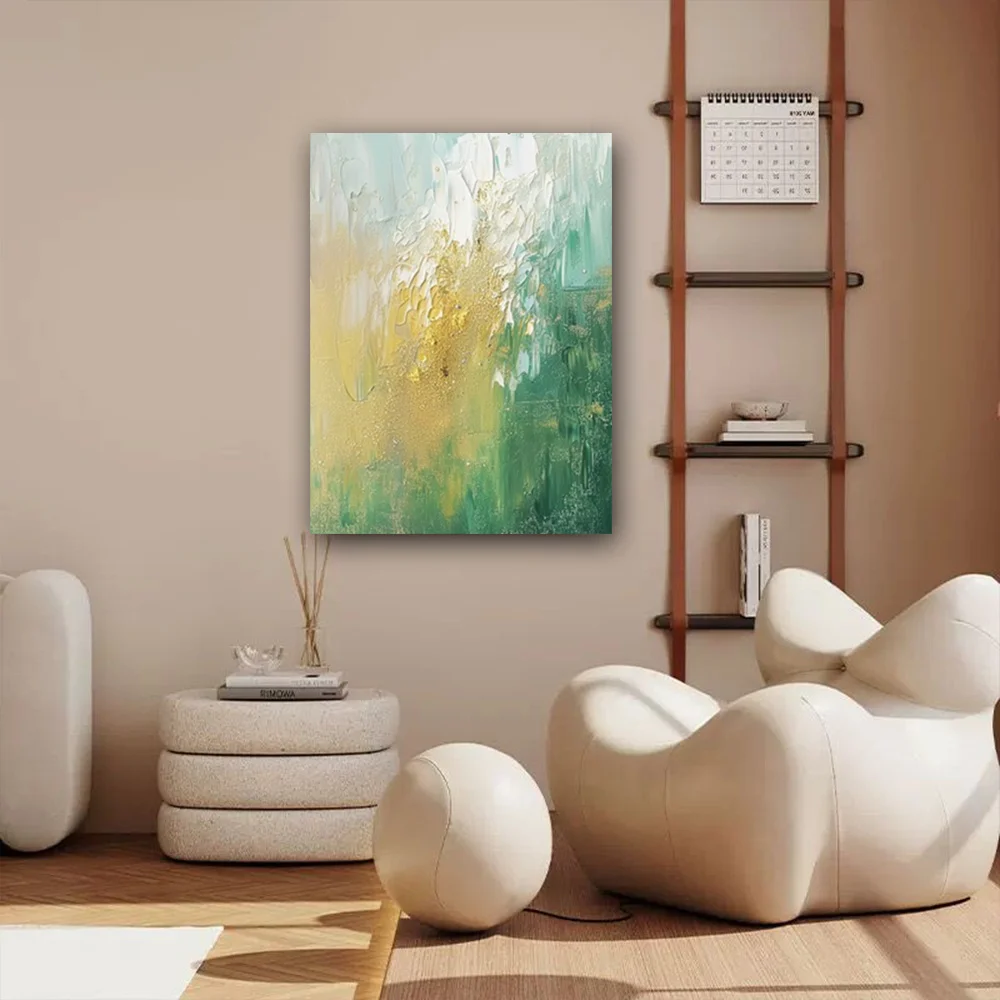 

100% hand drawn yellow green abstract oil painting original wall painting home living room decoration paint interior aesthetics