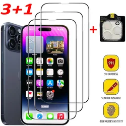 3+1 Screen Protector For iPhone 17 16e 16 15 14 13 Pro Max Tempered Glass For iPhone 16 15 14 Plus Protector Pantalla iPhone 11 13 12 Mini Pelicula Cristal templado iPhone 16e Camera Lens Film