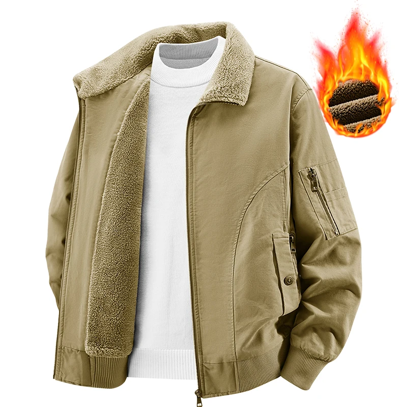 

Мужское новое толстое теплое плюшевое пальто, повседневная парка из овечьего флиса, мужская трендовая куртка, мужская куртка-бомбер, зимняя куртка с меховым воротником в стиле ретро
