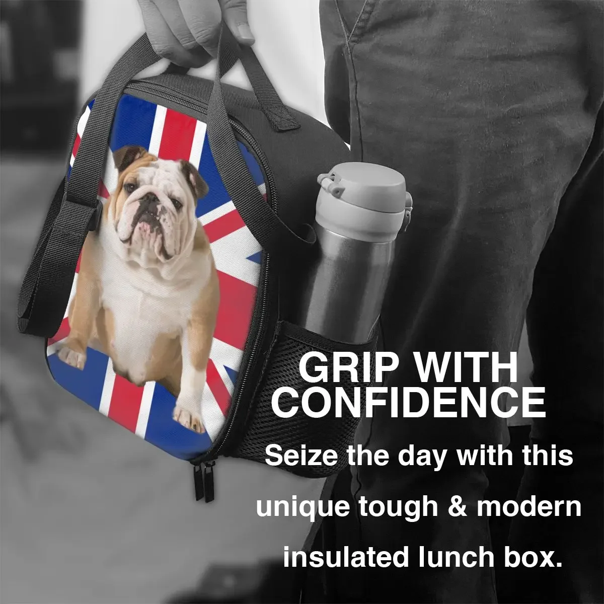 Sacos isolados do almoço para a escola do trabalho, buldogue inglês, bandeira britânica, Leakproof, refrigerador térmico, caixa, buldogue, patriótico, Union Jack