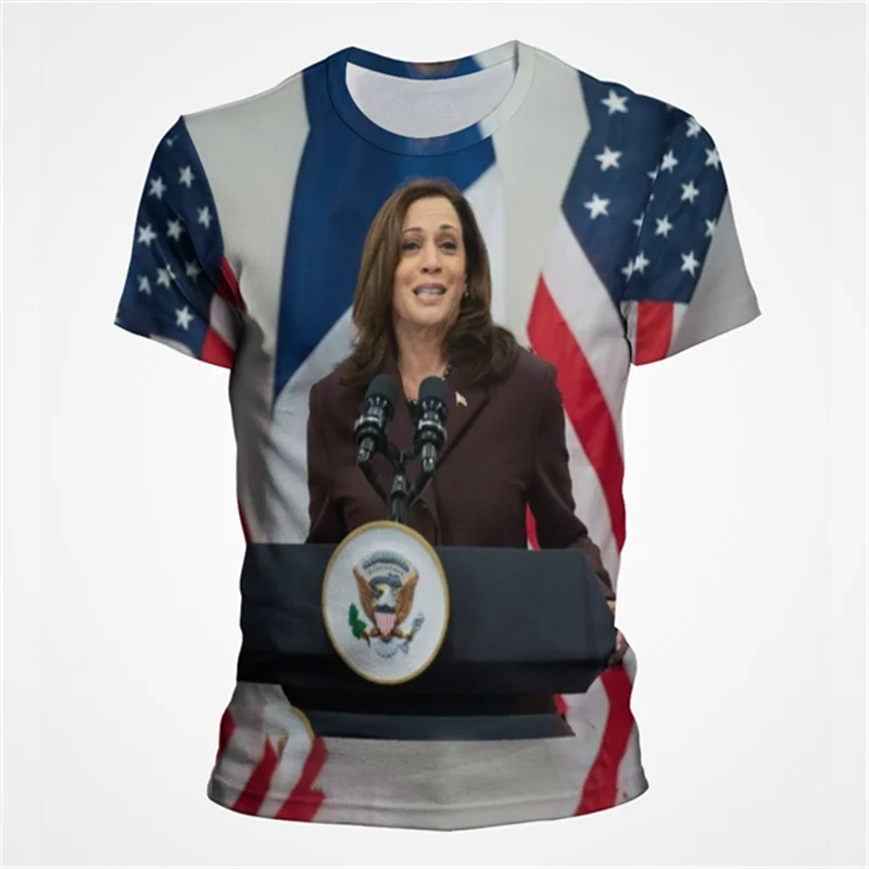 Yaz erkek kadın T Shirt Kamala Harris 3D grafik T Shirt yaz kısa kollu Tee üst erkekler giyim nefes hoş T-shirt Tops