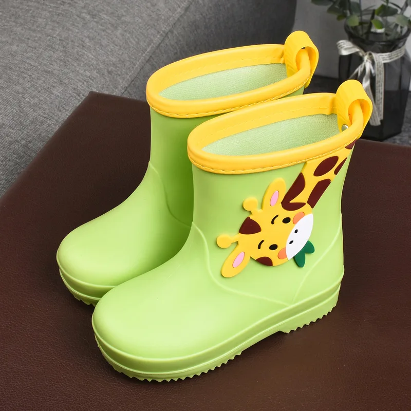 Girls Boys Rain Shoes Kids Lovely Animal Pattern Boots Students Non-slip Waterproof Footwear Soft Bottom Children Rubber Shoes